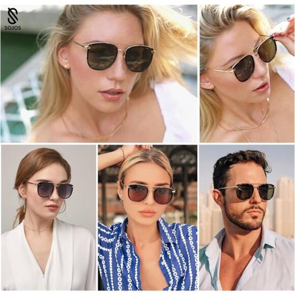 Aviator Sunglasses Polarized Square Retro Sunglasses UV400 Women Men Fashion Sha - Picture 2 of 6